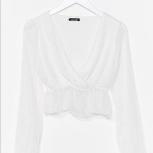 Nasty Gal Textured Long Sleeve Wrap Blouse